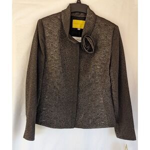 VTG Flores & Flores Blazer Grey Crinkled Polyester Cardigan Suit Womens 16 NWT
